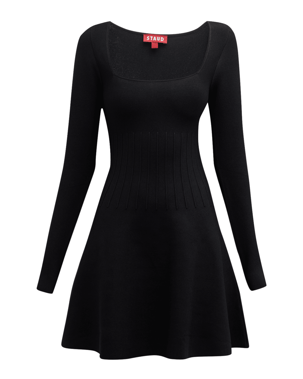 STAUD Deora Embellished Waist Square-Neck Mini Dress