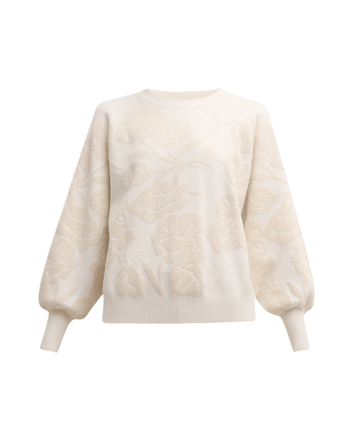 Marella Isernia Blouson-Sleeve Floral Jacquard Sweater