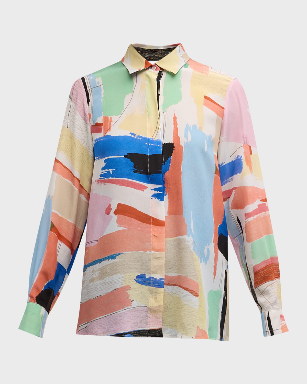 Marella Goccia Abstract-Print Button-Down Silk Blouse