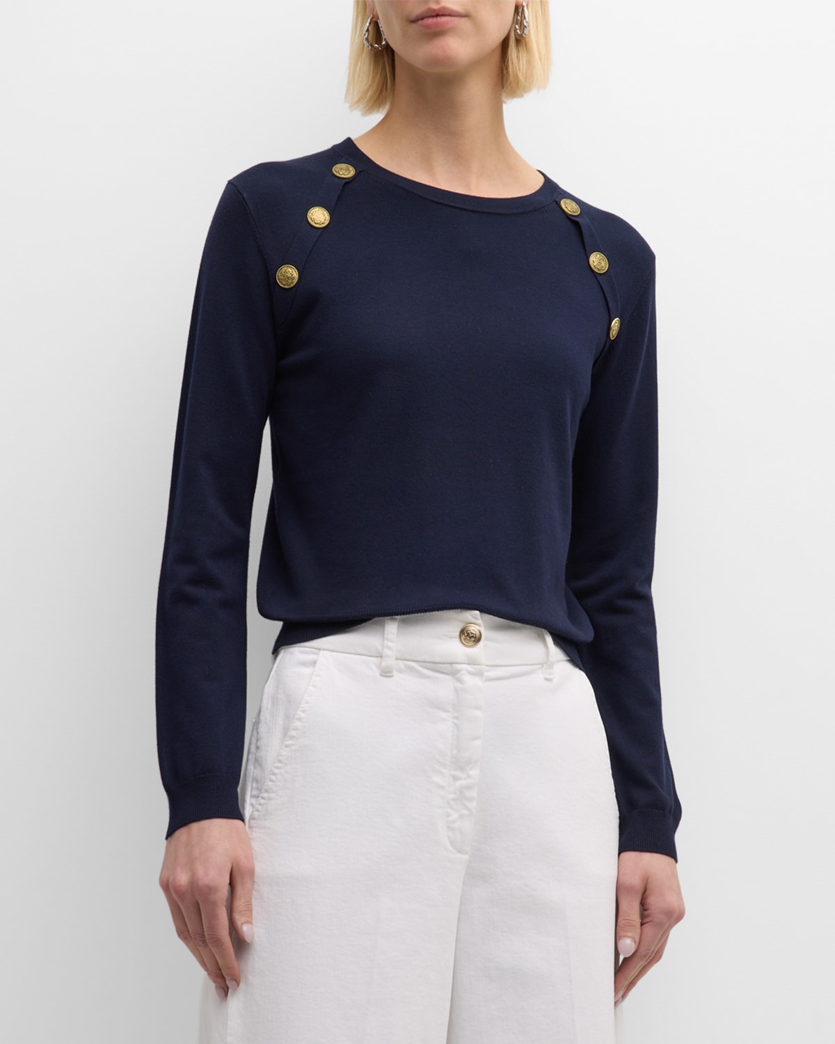 Marella Serata Button-Embellished Crewneck Sweater