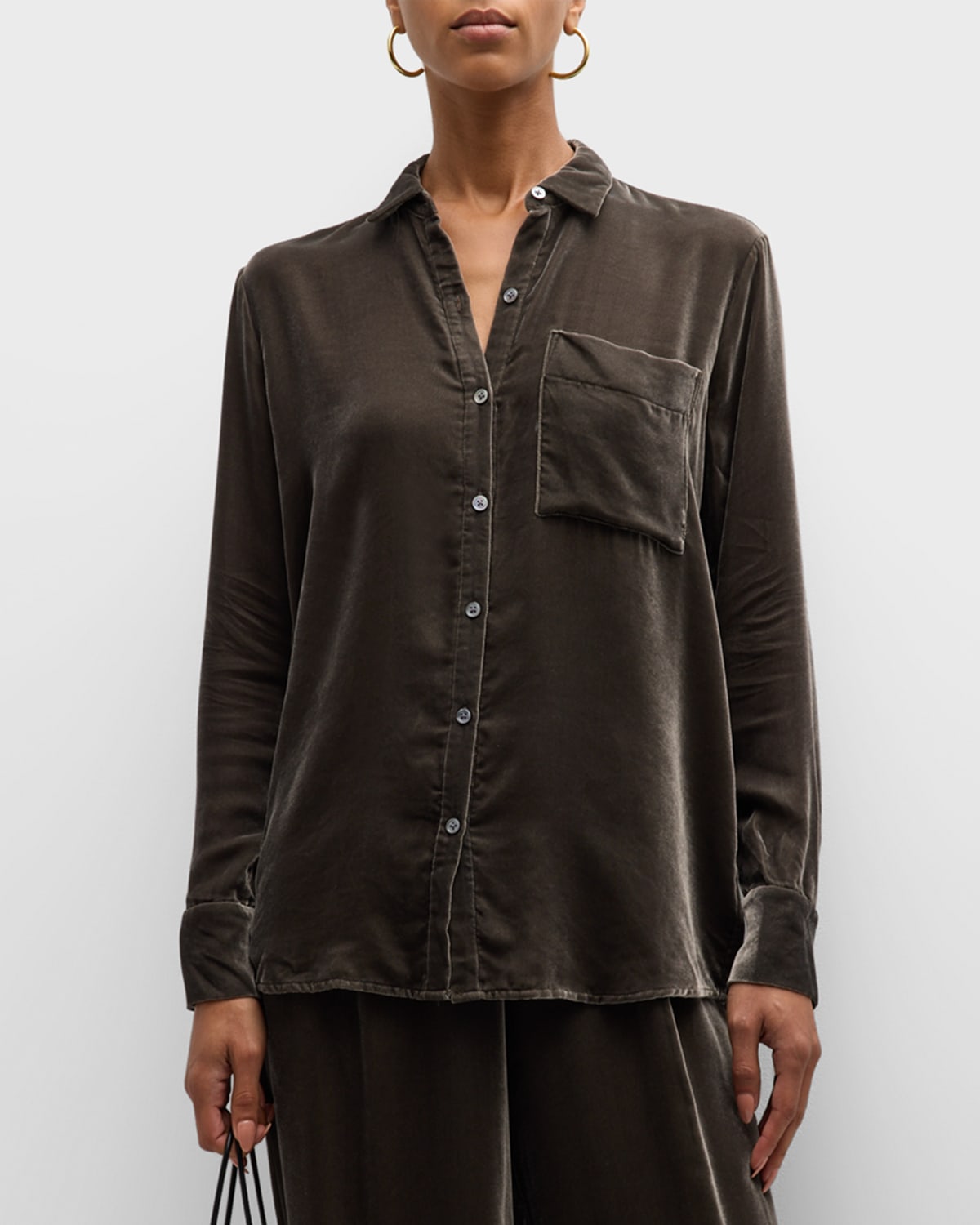 ATM Anthony Thomas Melillo Velvet Boyfriend Button-Front Shirt