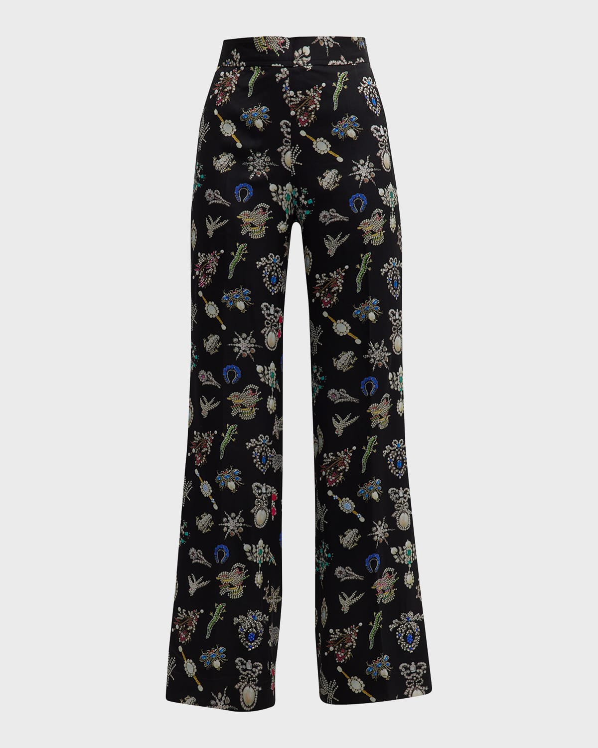 Libertine High-Rise Diamond Pins-Print Wide-Leg Silk Pants