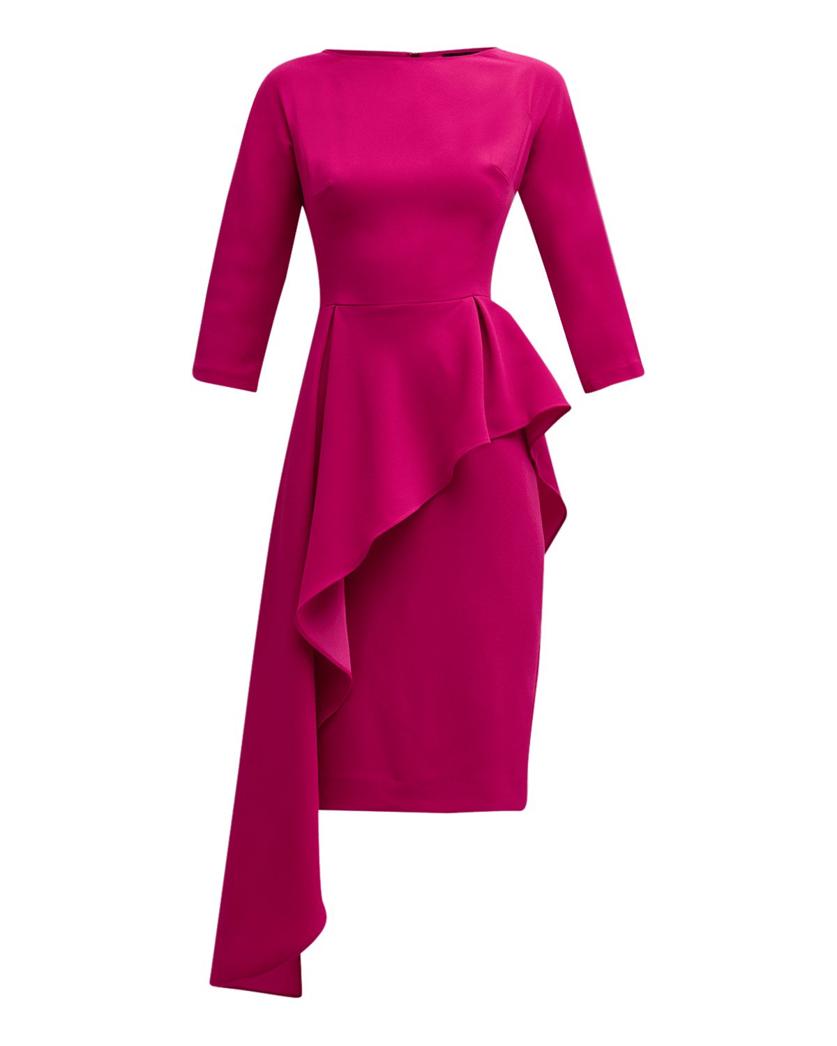 Rickie Freeman for Teri Jon 3/4-Sleeve Draped Peplum Crepe Midi Dress