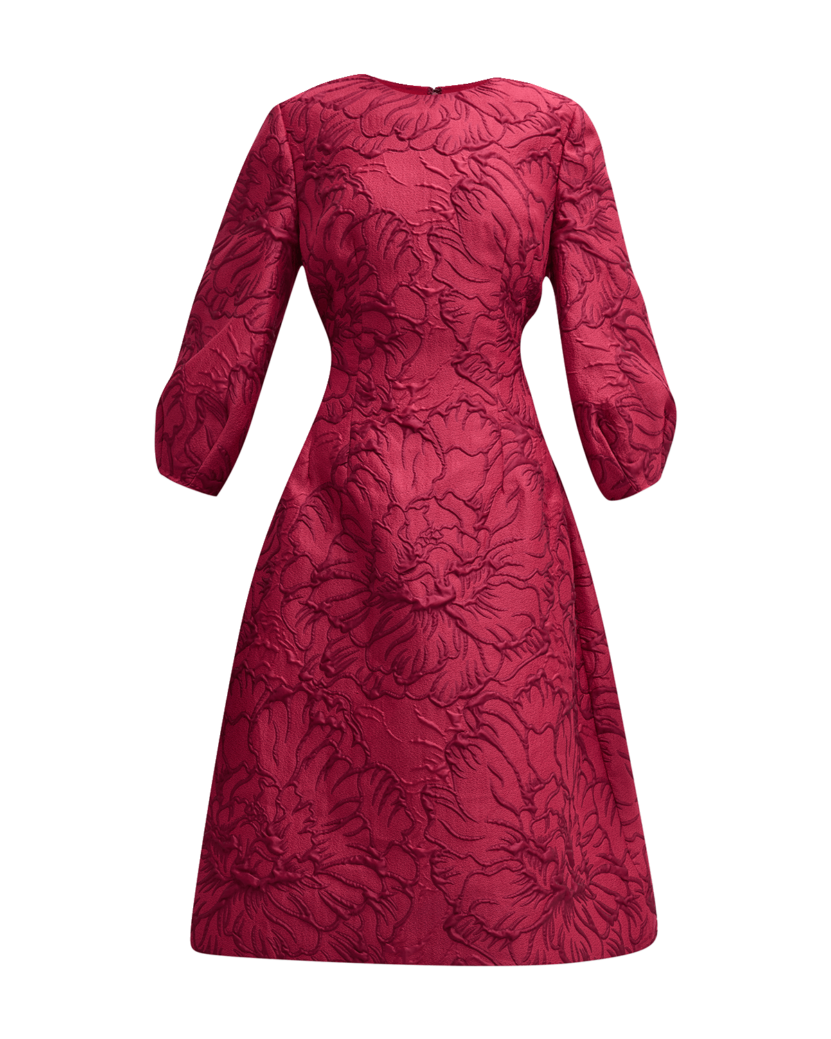 Rickie Freeman for Teri Jon Blouson-Sleeve Floral Jacquard Midi Dress