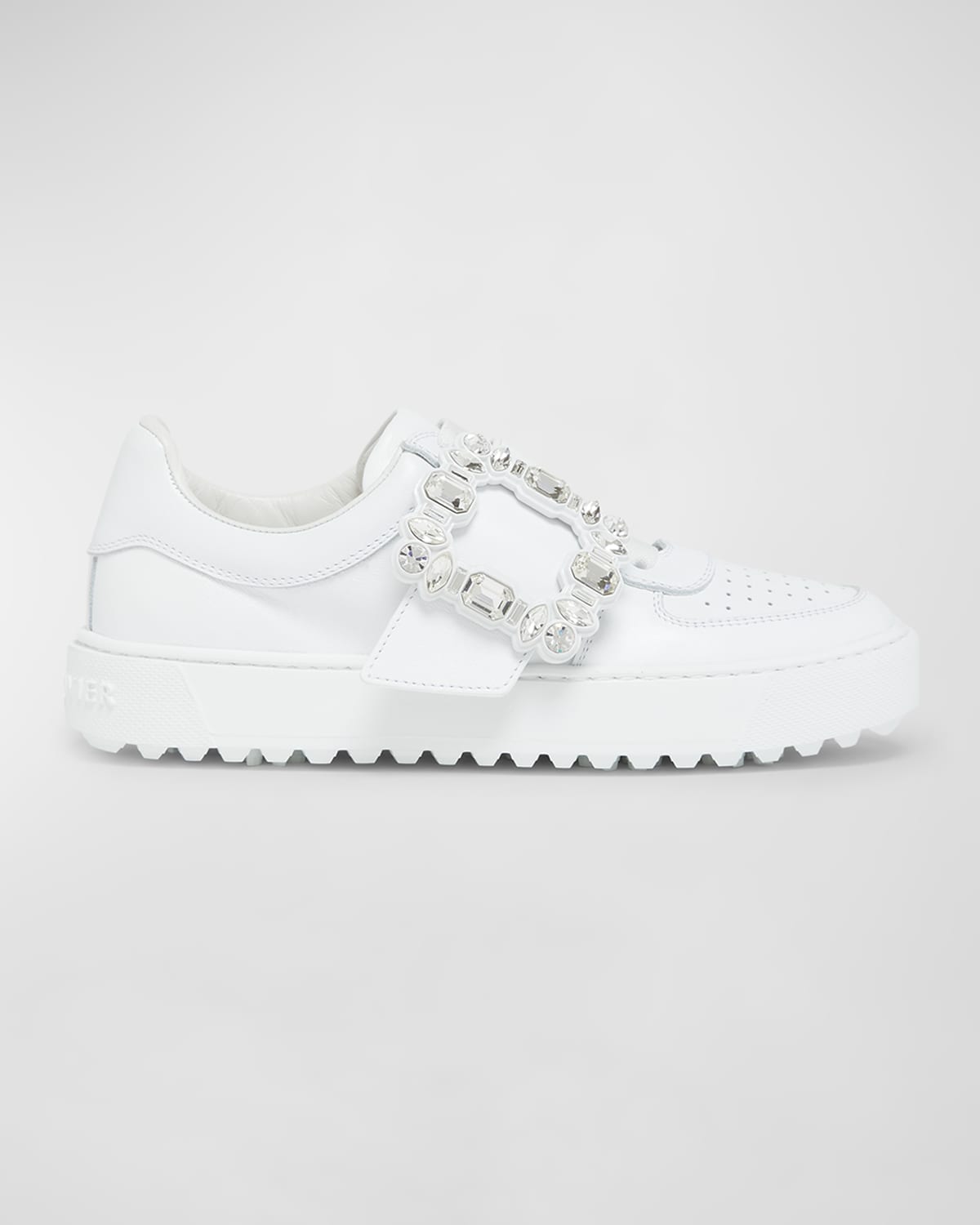 Roger Vivier Very Vivier Leather Crystal-Buckle Sneakers