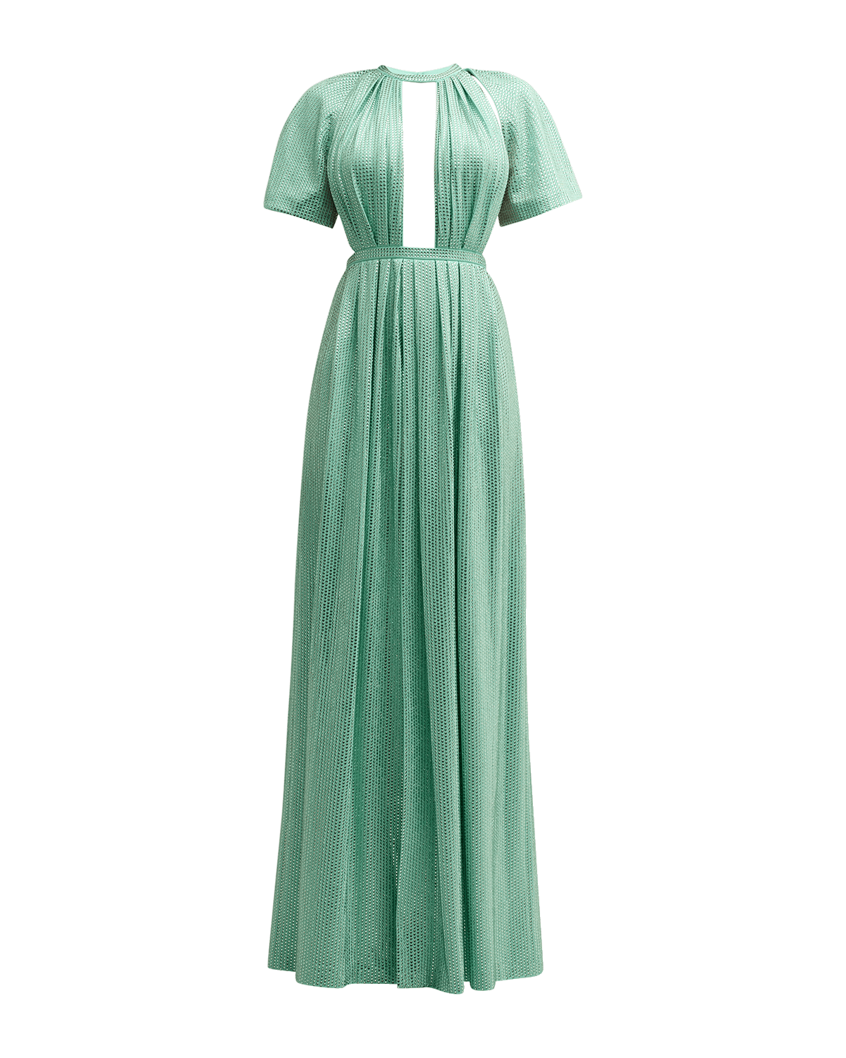 AREA Crystal Cutout Gown with Flutter Sleeves