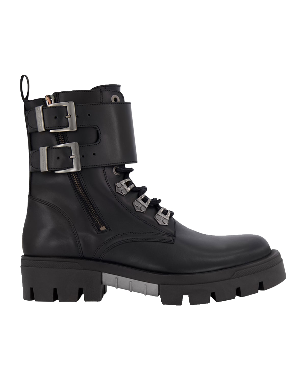 Karl Lagerfeld Paris Men's Double-Buckle Monk Leather Combat Boots