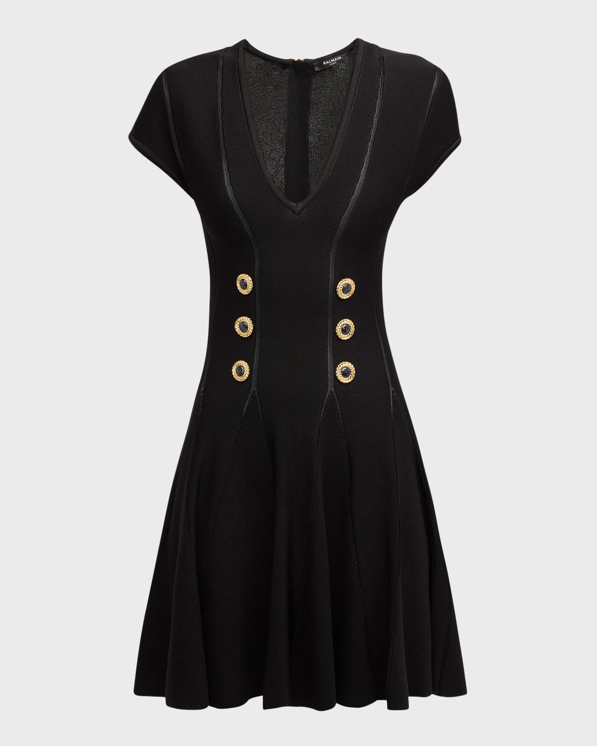 Balmain Knit Skater Mini Dress with Button Details
