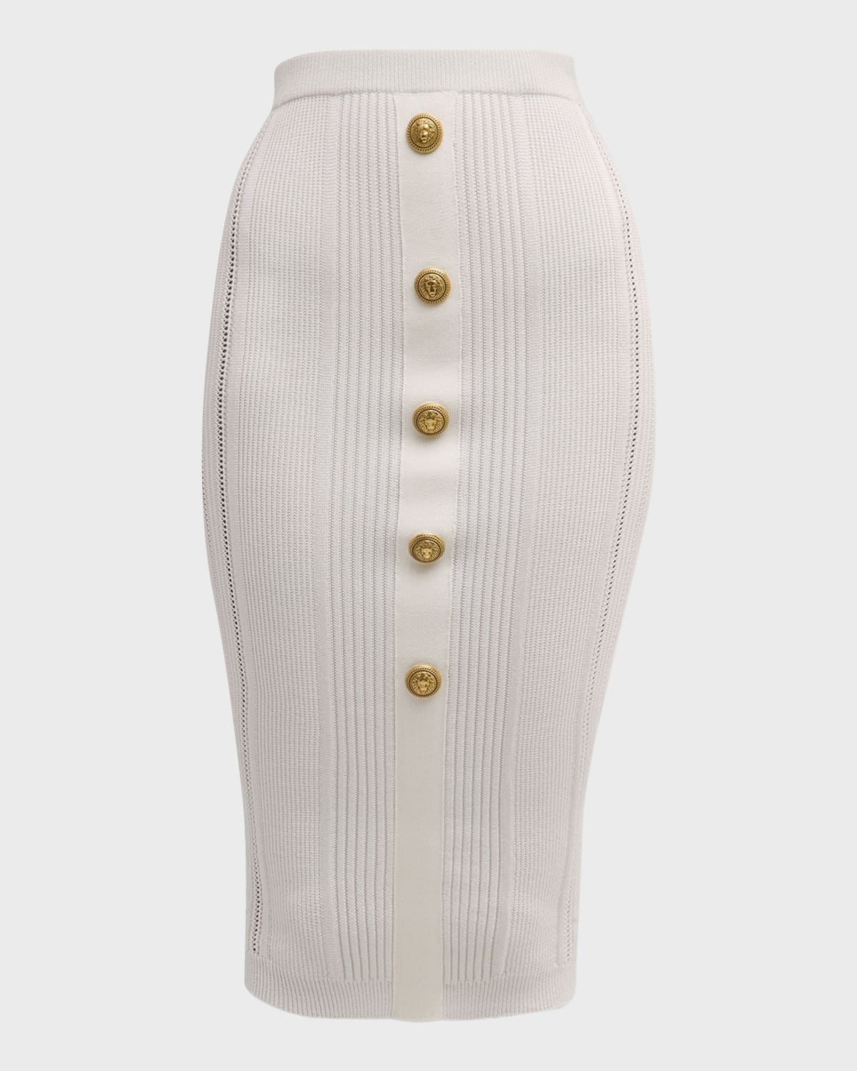 Balmain 5-Button See-Through Knit Midi Skirt