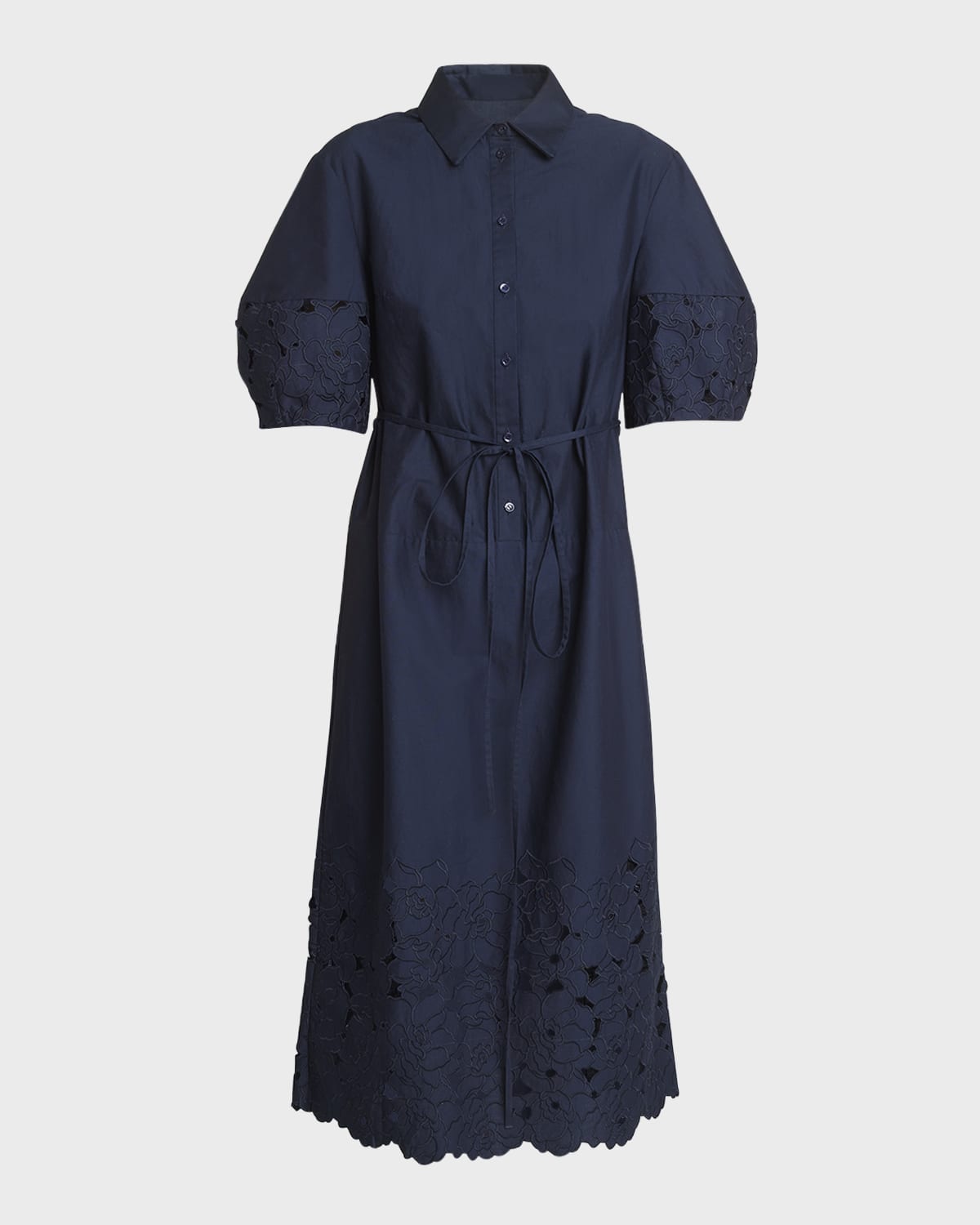 Erdem Floral Embroidered Cutout Puff-Sleeve Midi Shirtdress