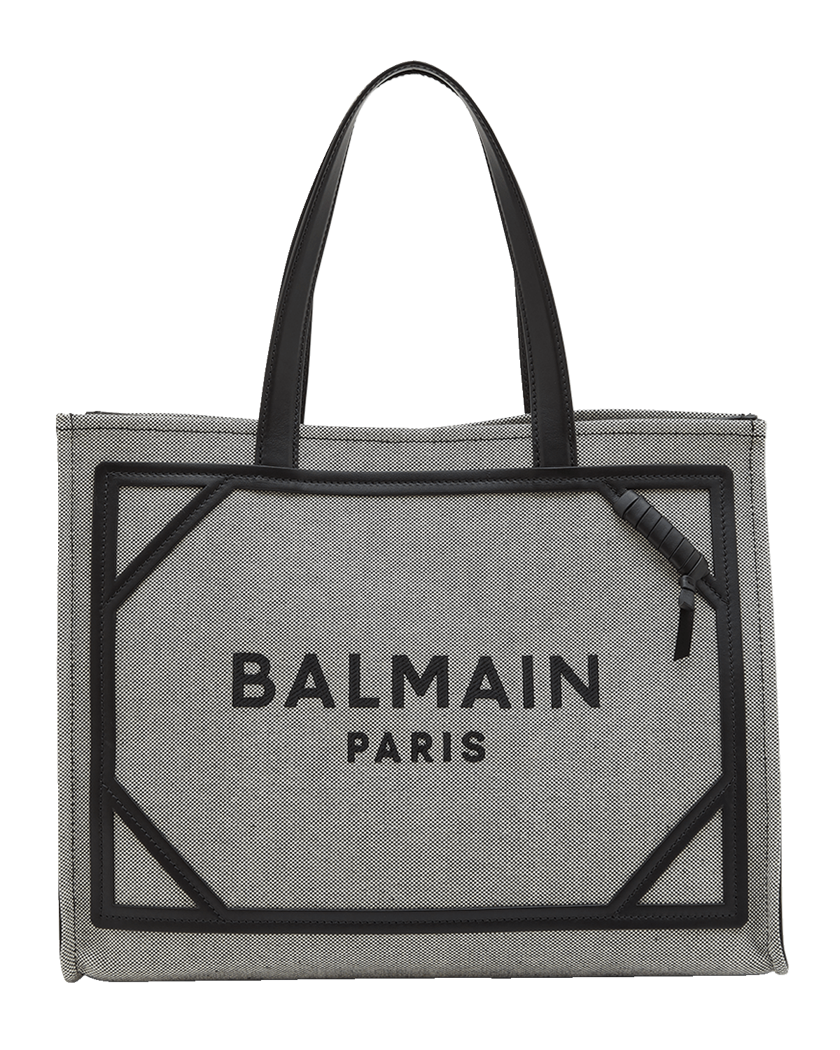 Balmain B Army Medium Shopper Tote Bag in Canvas with Leather Handles