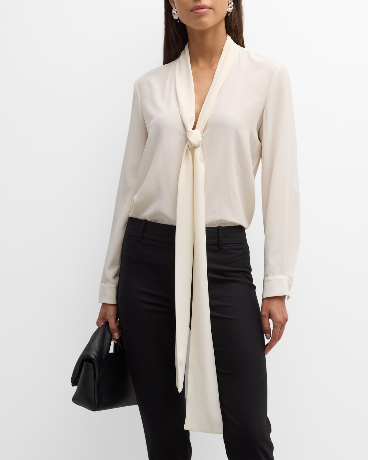 Nili Lotan Angelique Long Tie-Neck Silk Blouse