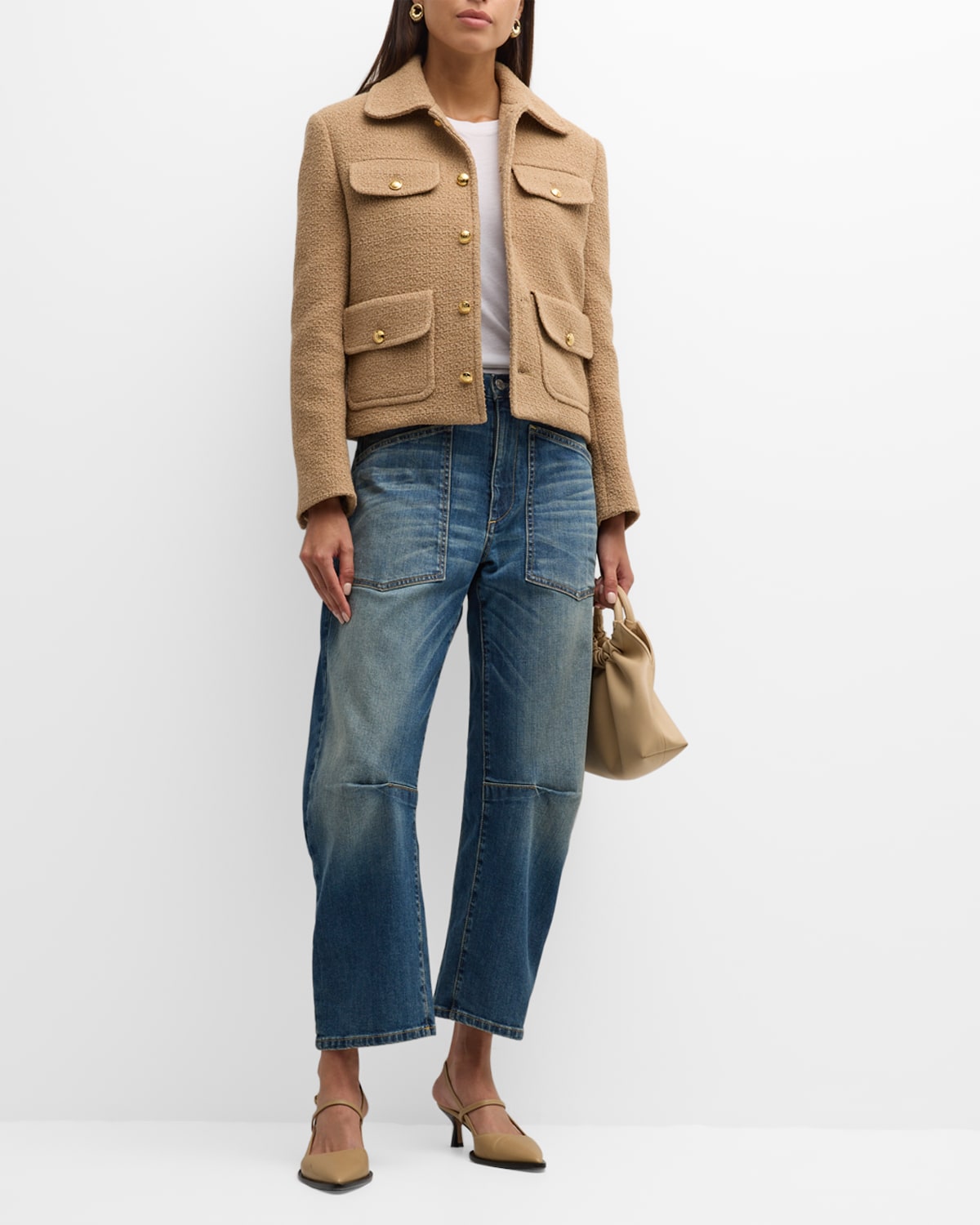 Nili Lotan Paloma 4 Brass Button Flap-Pockets Boucle Jacket