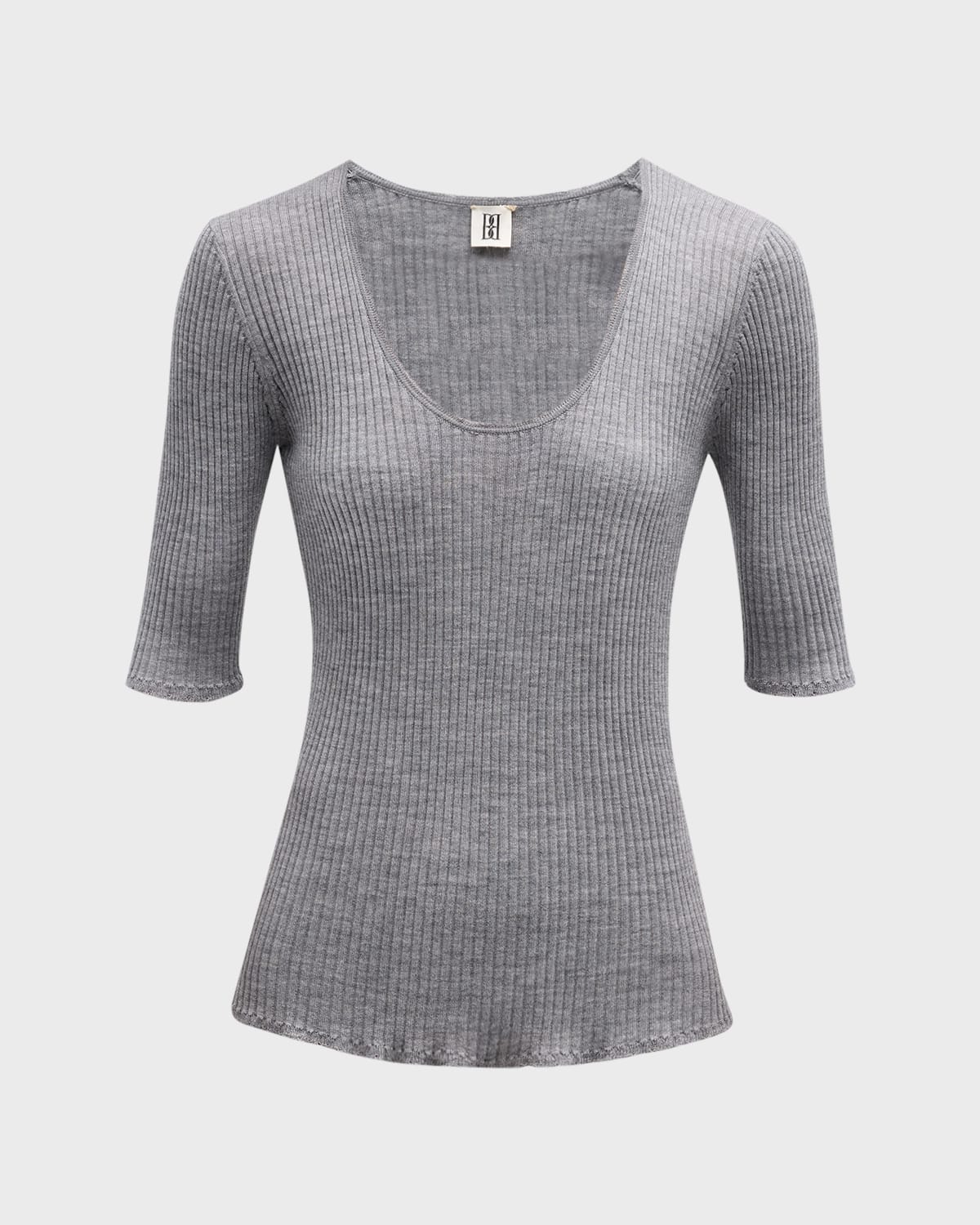 By Malene Birger Remoni Ribbed Scoop-Neck Elbow-Sleeve Sweater