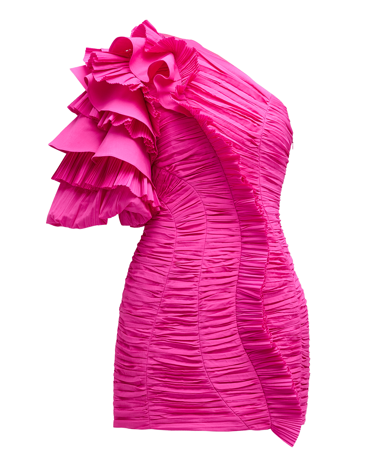 Acler Ascot Pleated One-Shoulder Mini Dress