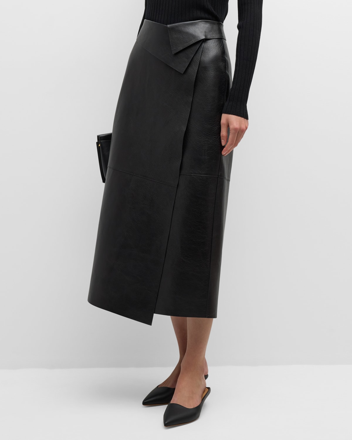 Lafayette 148 New York Bonded Leather Straight Midi Skirt