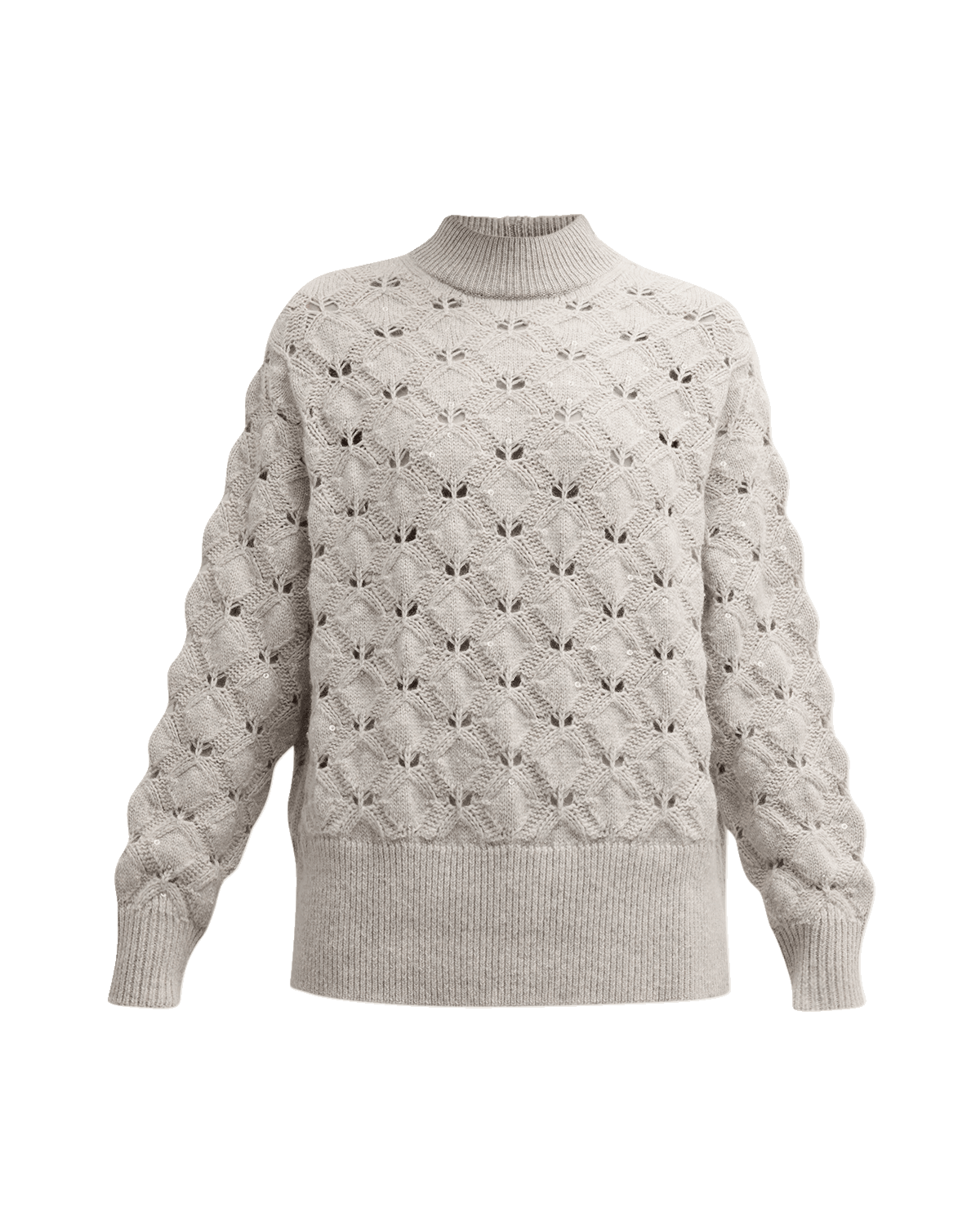Lafayette 148 New York Mock-Neck Lace-Stitch Sweater