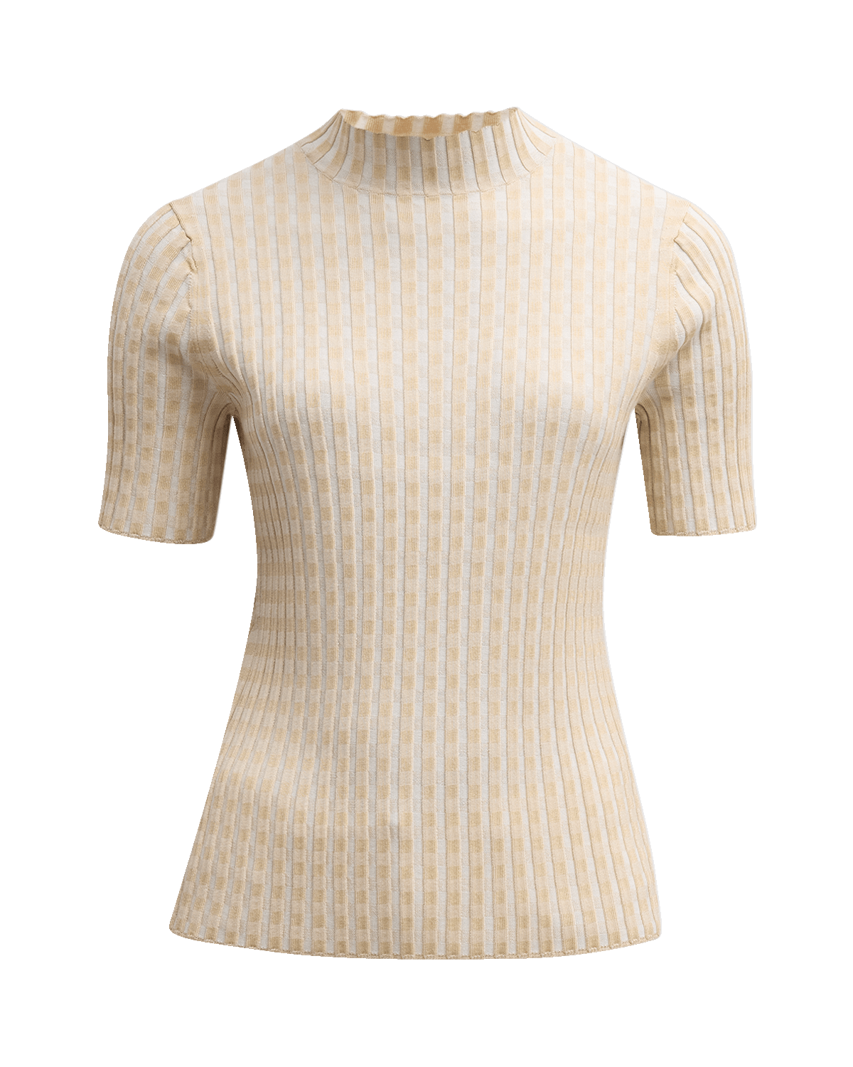 Lafayette 148 New York Ribbed Plaid Mock-Neck Sweater