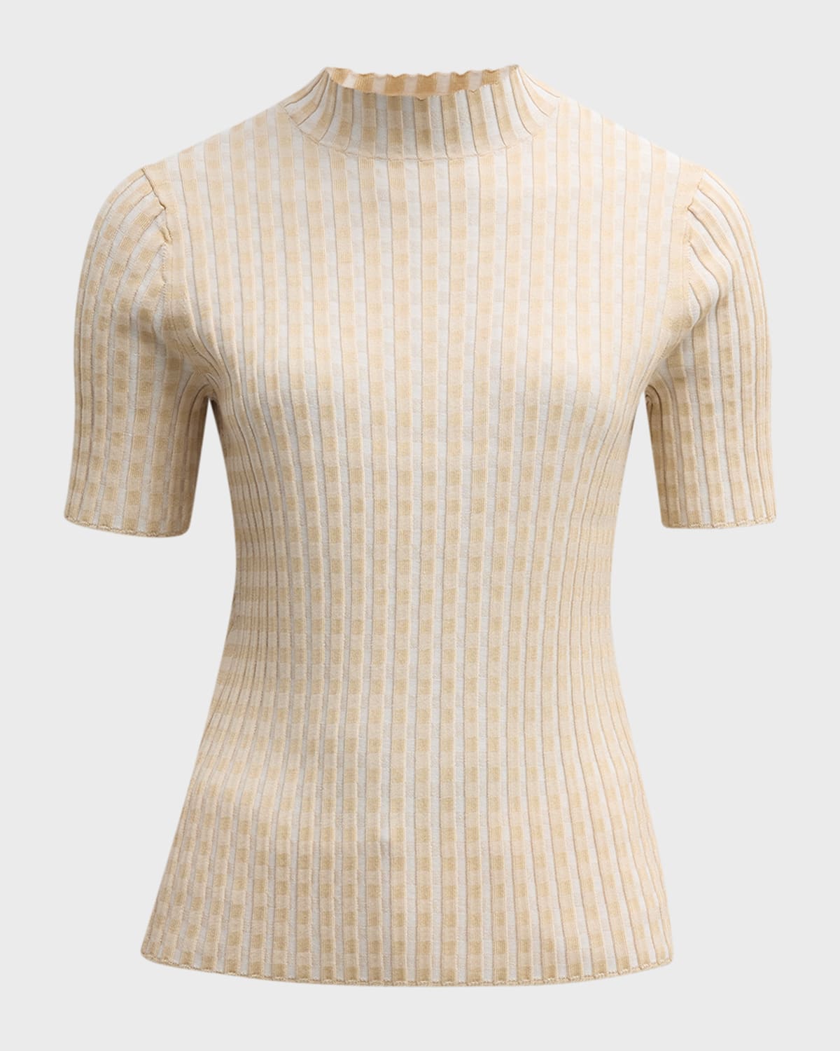 Lafayette 148 New York Ribbed Plaid Mock-Neck Sweater