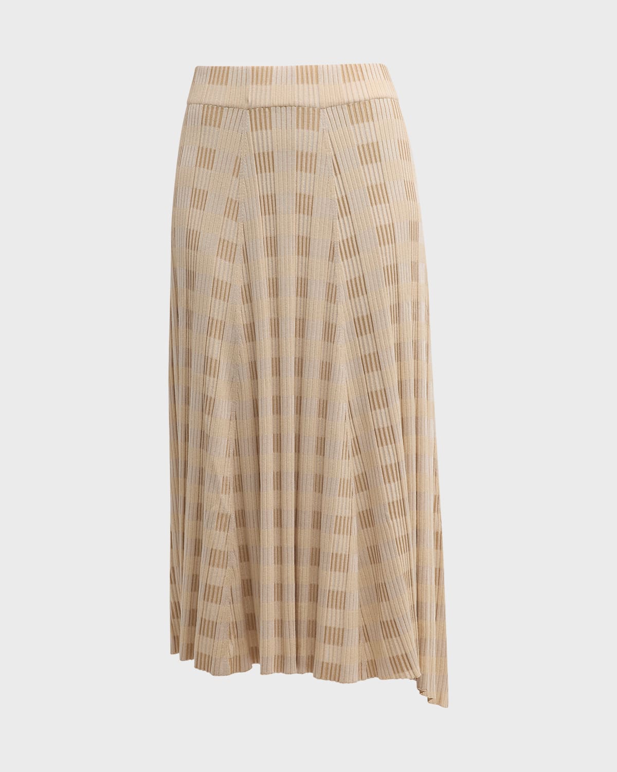 Lafayette 148 New York Asymmetric Ribbed Check-Print Midi Skirt