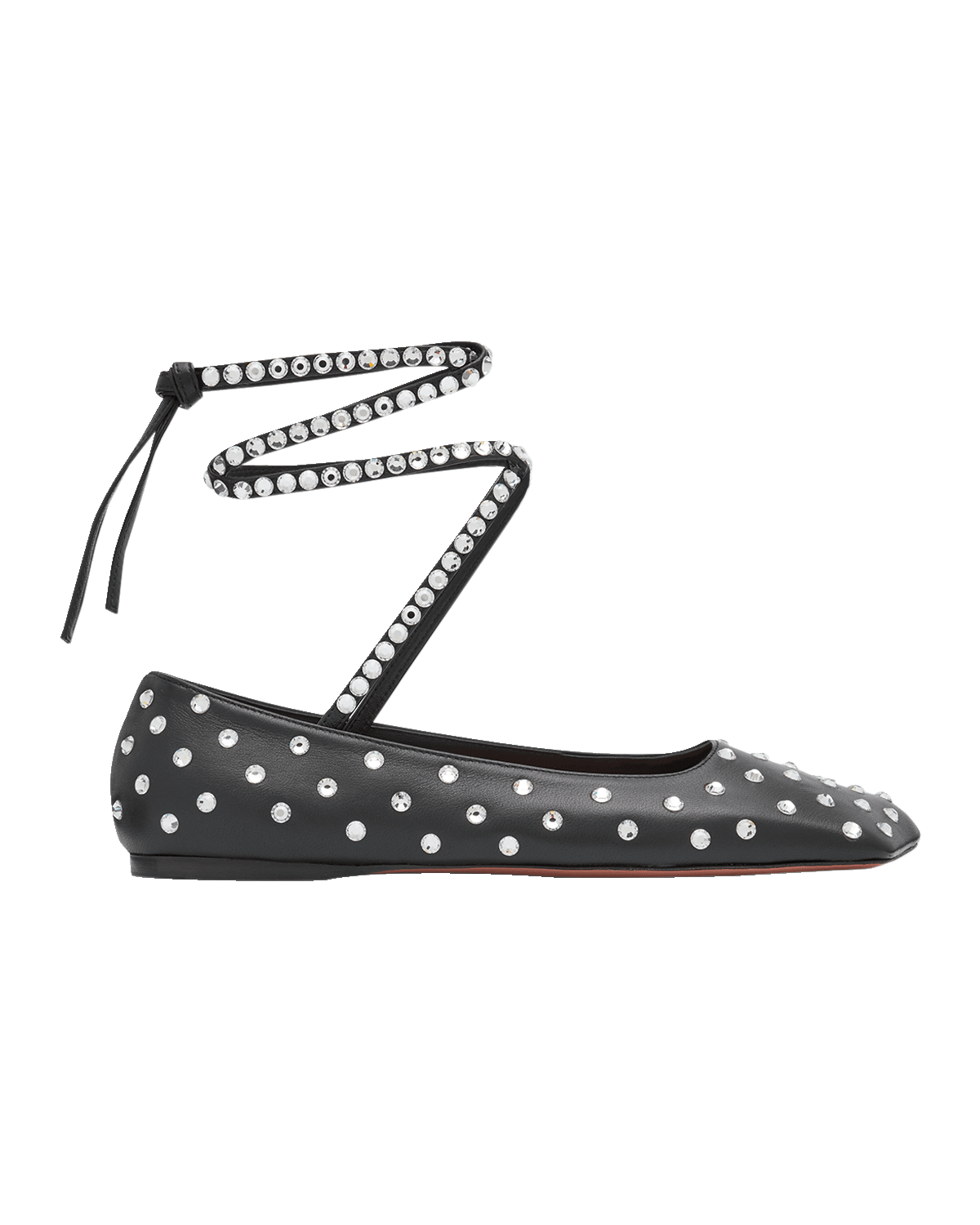 Amina Muaddi Ane Crystal Studded Ankle-Wrap Ballerina Flats