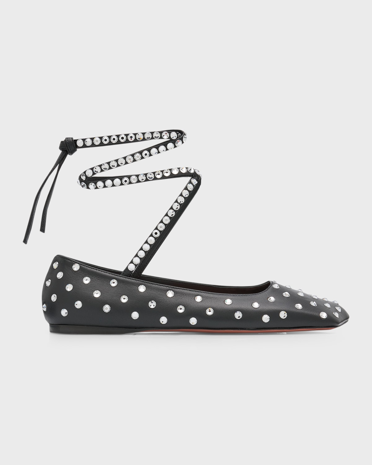 Amina Muaddi Ane Crystal Studded Ankle-Wrap Ballerina Flats