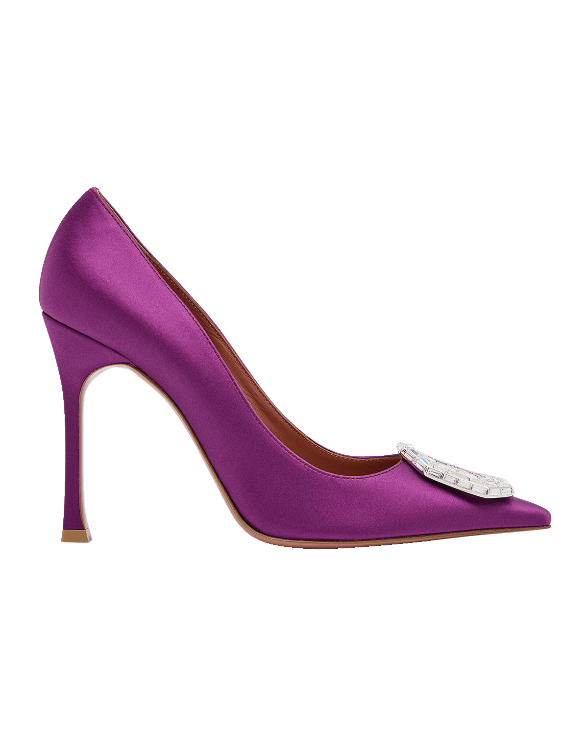 Amina Muaddi Camelia Satin Crystal Ornament Pumps