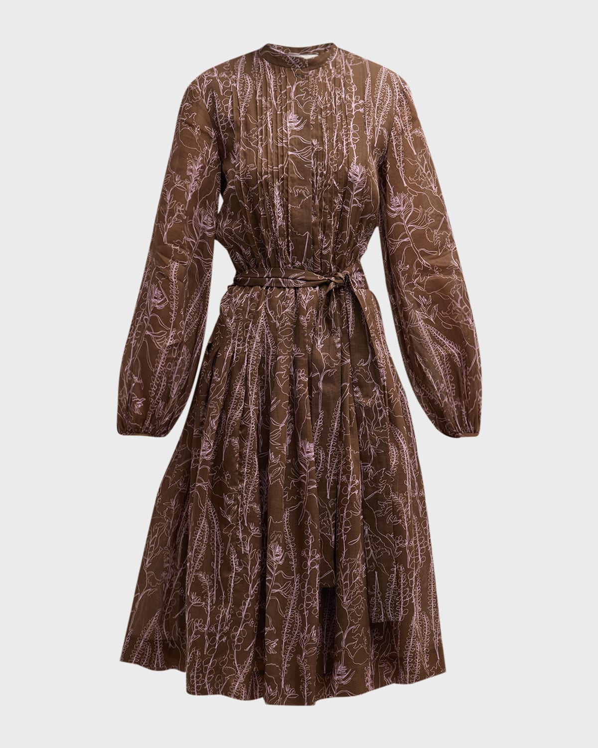 Lafayette 148 New York Pleated Floral-Print Pintuck Midi Dress