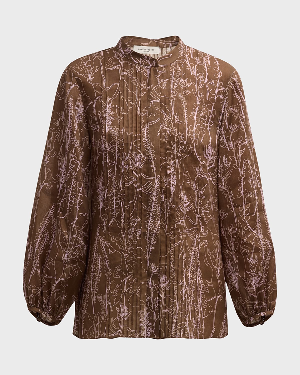 Lafayette 148 New York Floral-Print Pintuck Button-Down Blouse