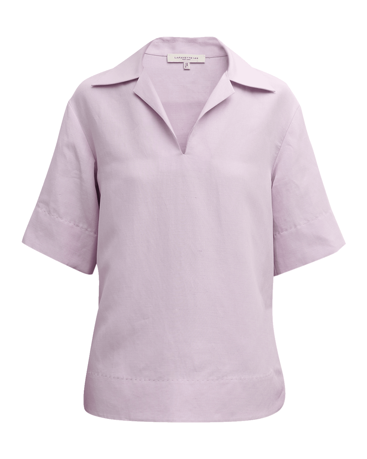 Lafayette 148 New York V-Neck Elbow-Sleeve Pick Stitch Blouse