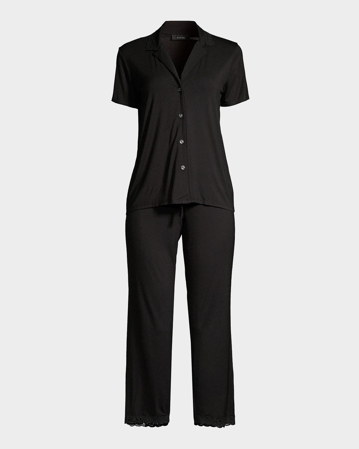Natori Feathers Essentials Lace-Trim Jersey Pajama Set