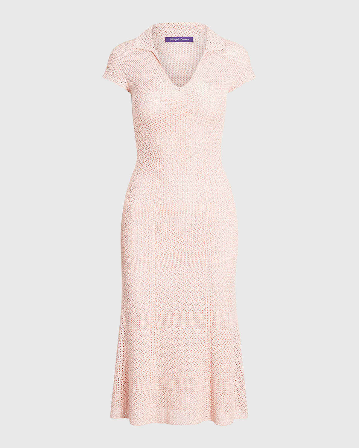Ralph Lauren Collection Cap-Sleeve Crochet Knit Midi Polo Dress