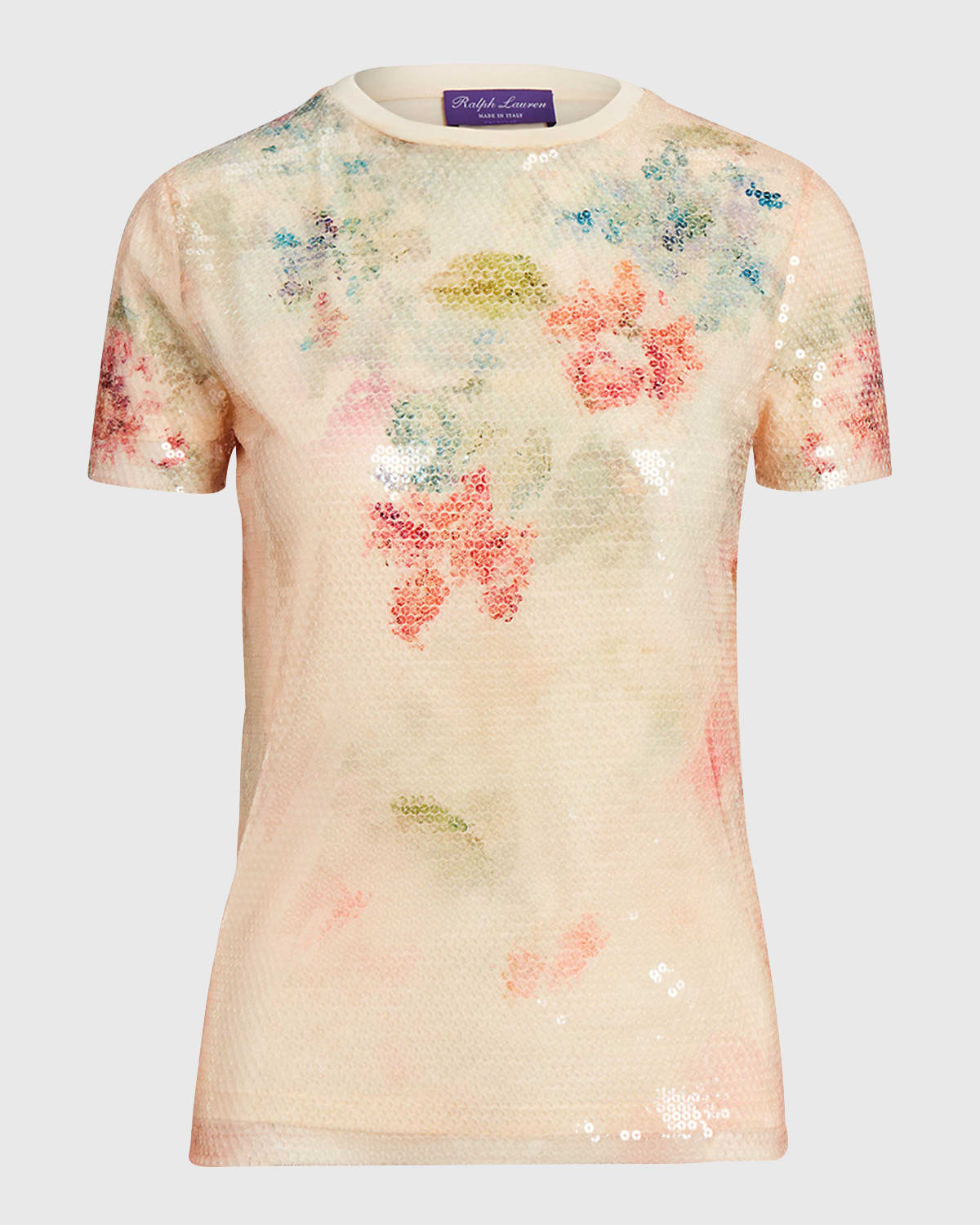 Ralph Lauren Collection Sequin Wildflower-Print Layered Short-Sleeve T-Shirt