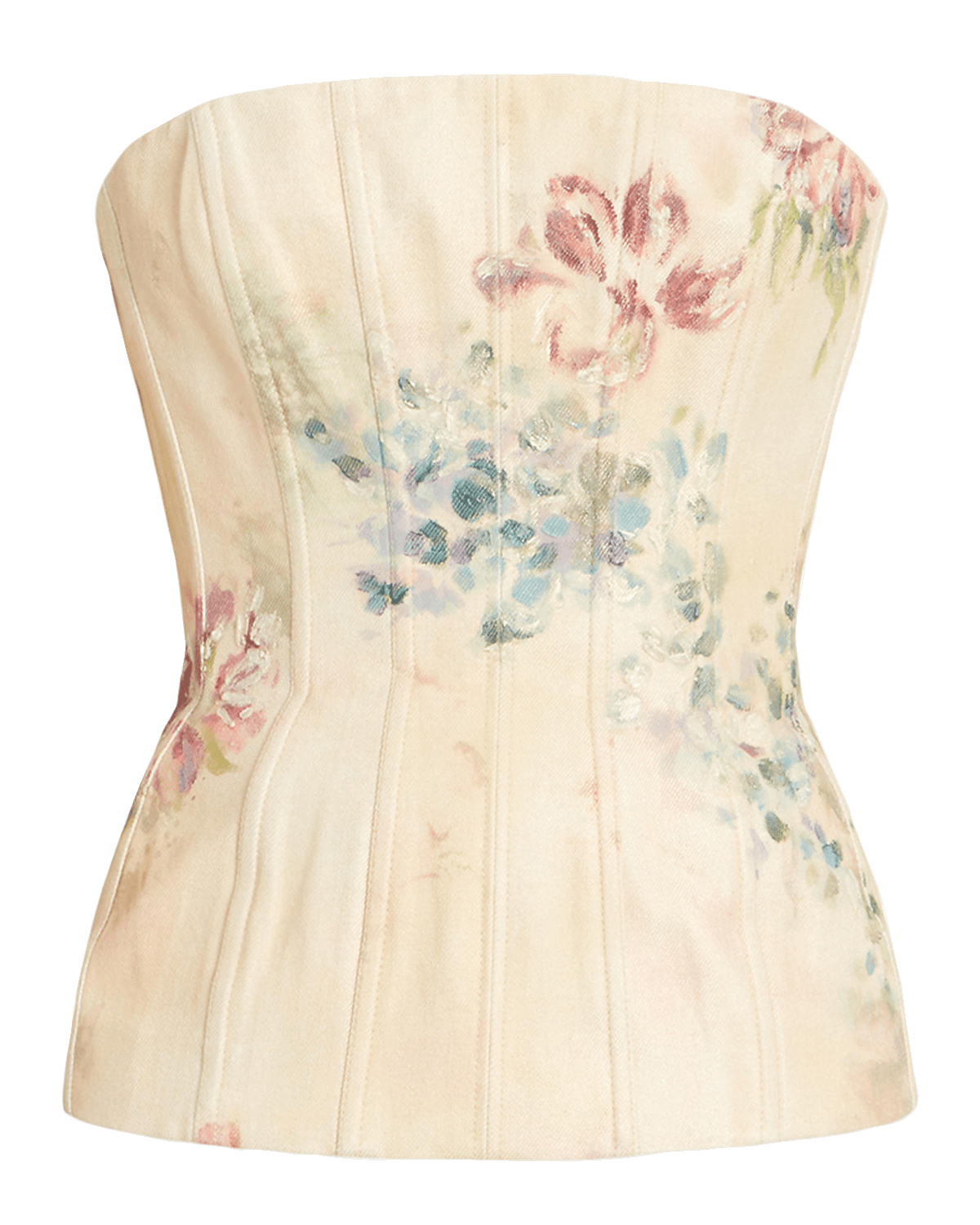 Ralph Lauren Collection Evia Faded Floral Denim Bustier Top