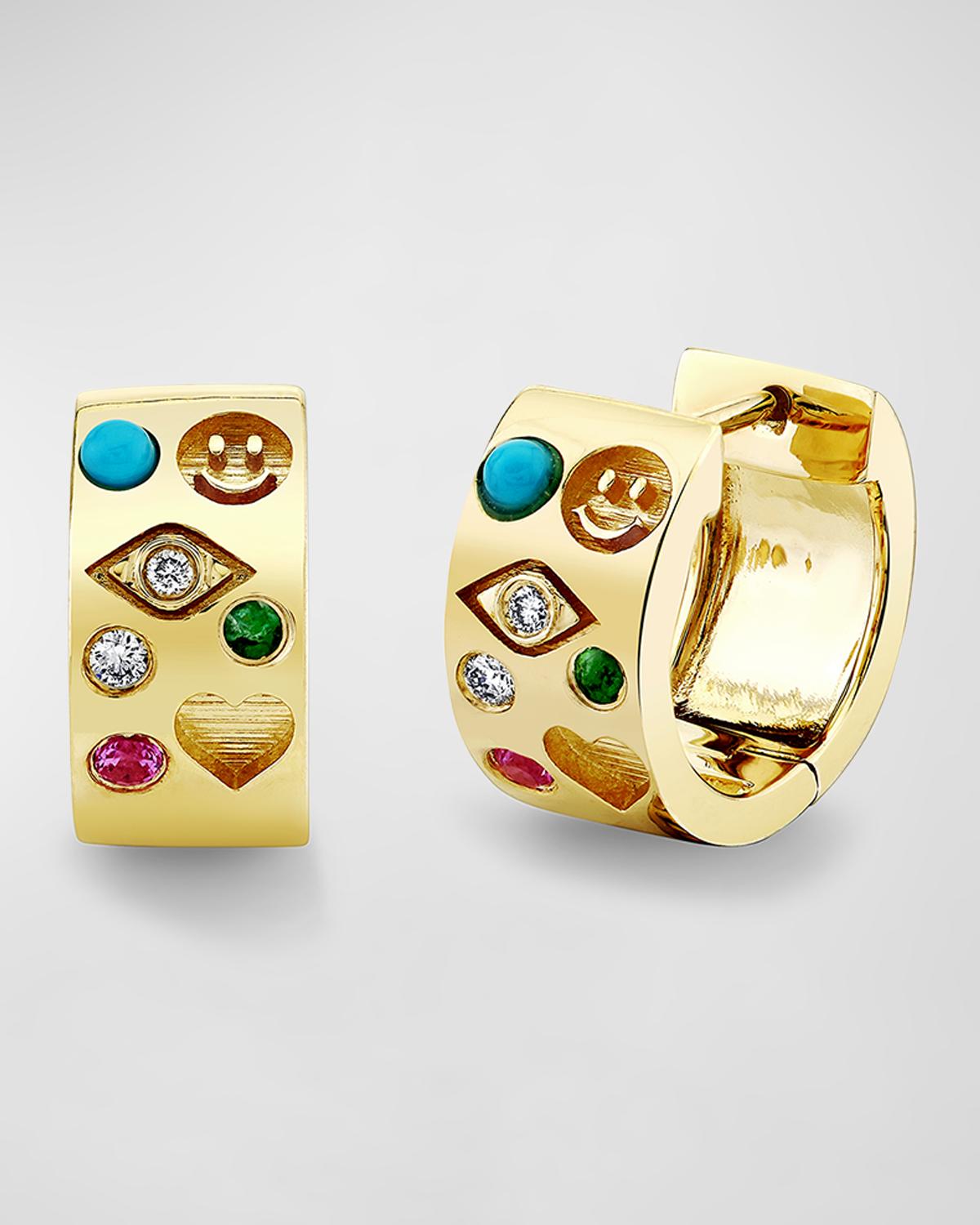 14K Yellow Gold Iconography Huggie Hoop Earrings