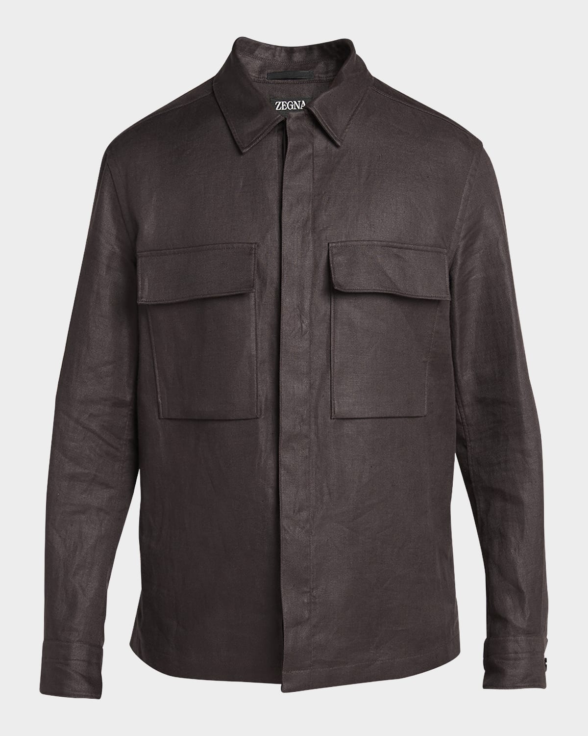 ZEGNA Men's Oasi Linen Full-Zip Overshirt
