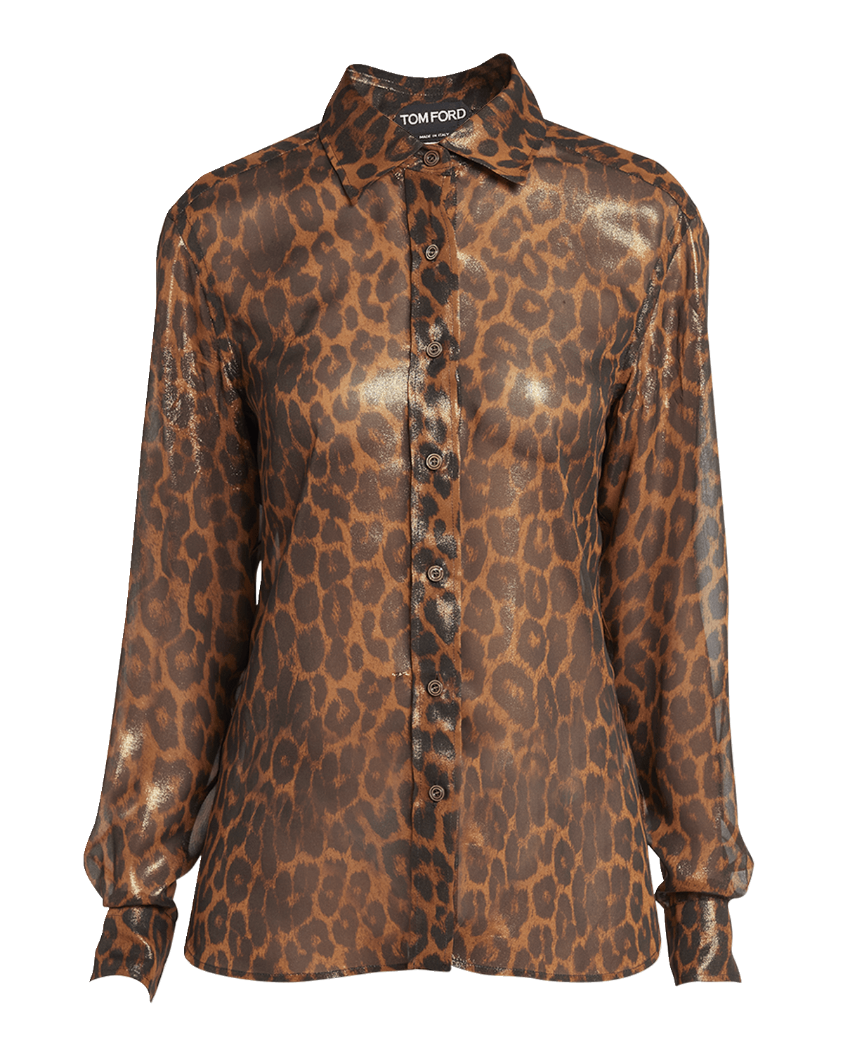 TOM FORD Laminated Leopard Print Button-Front Blouse