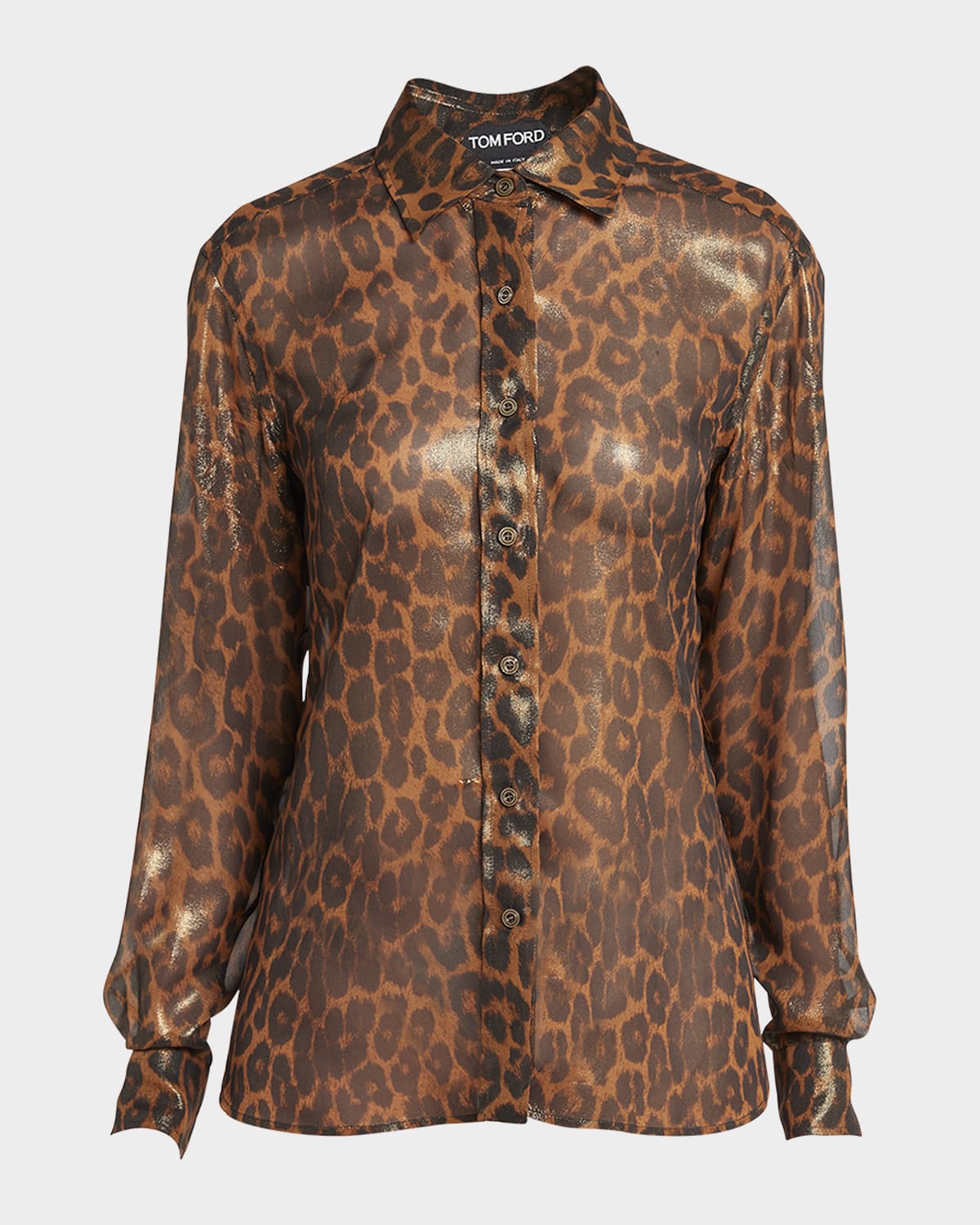 TOM FORD Laminated Leopard Print Button-Front Blouse