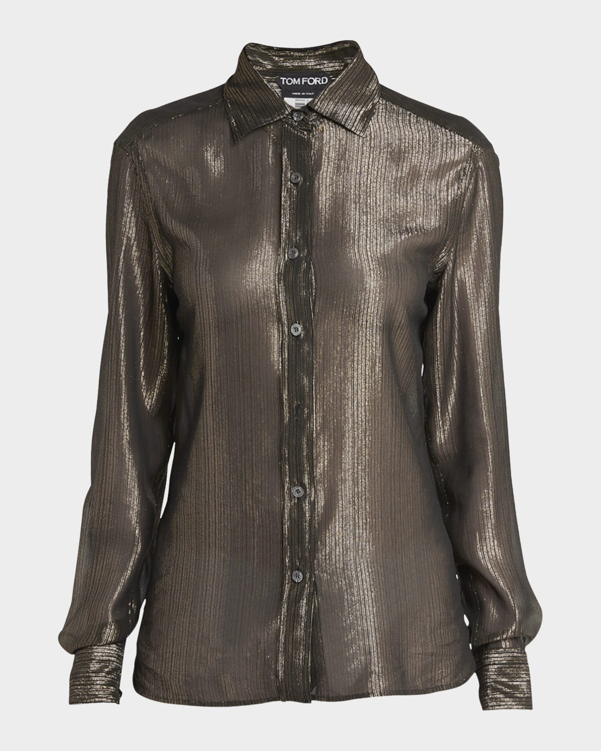 TOM FORD Lurex Microstripe Silk Chiffon Blouse