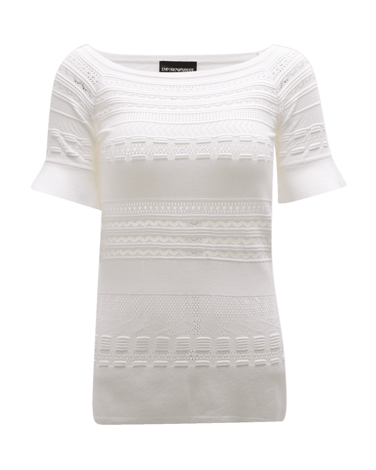 Emporio Armani Boat-Neck Mixed-Stitch Eyelet Blouse