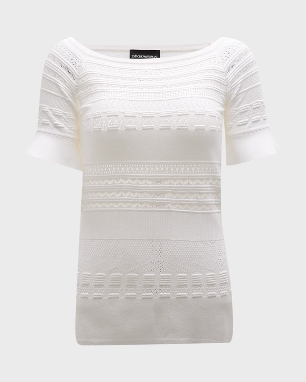 Emporio Armani Boat-Neck Mixed-Stitch Eyelet Blouse