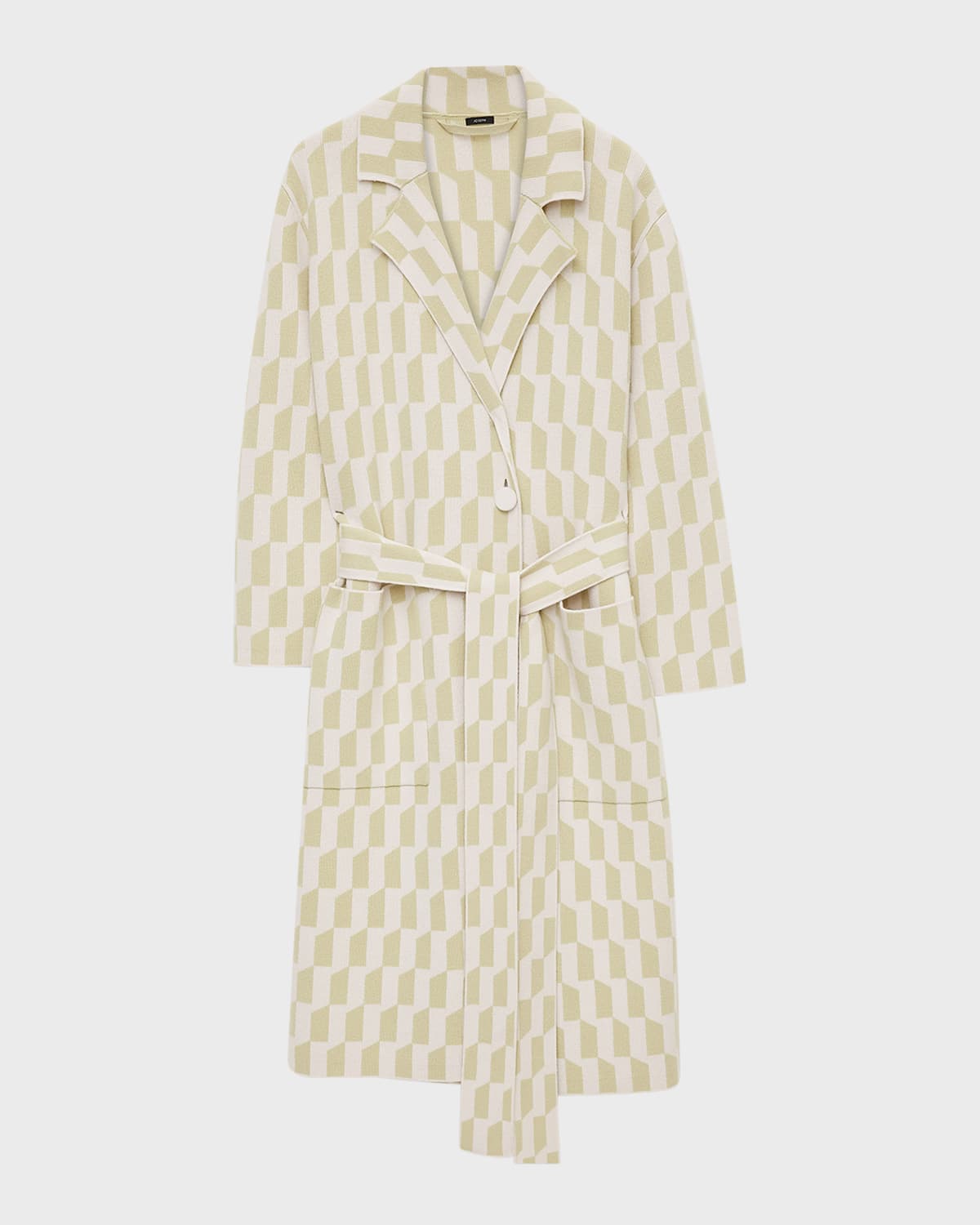 Joseph Belted Geometric Intarsia Wool Knit Coat