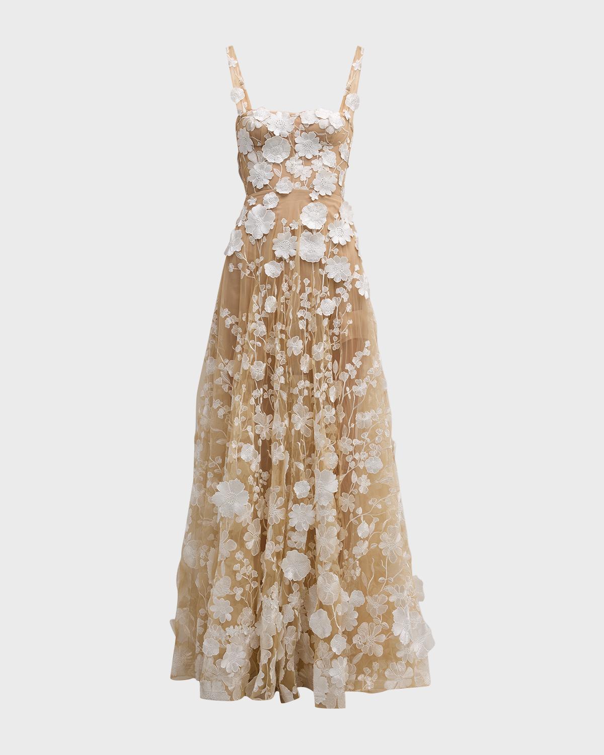 Bronx Banco Jasmine Sleeveless Floral Applique Gown