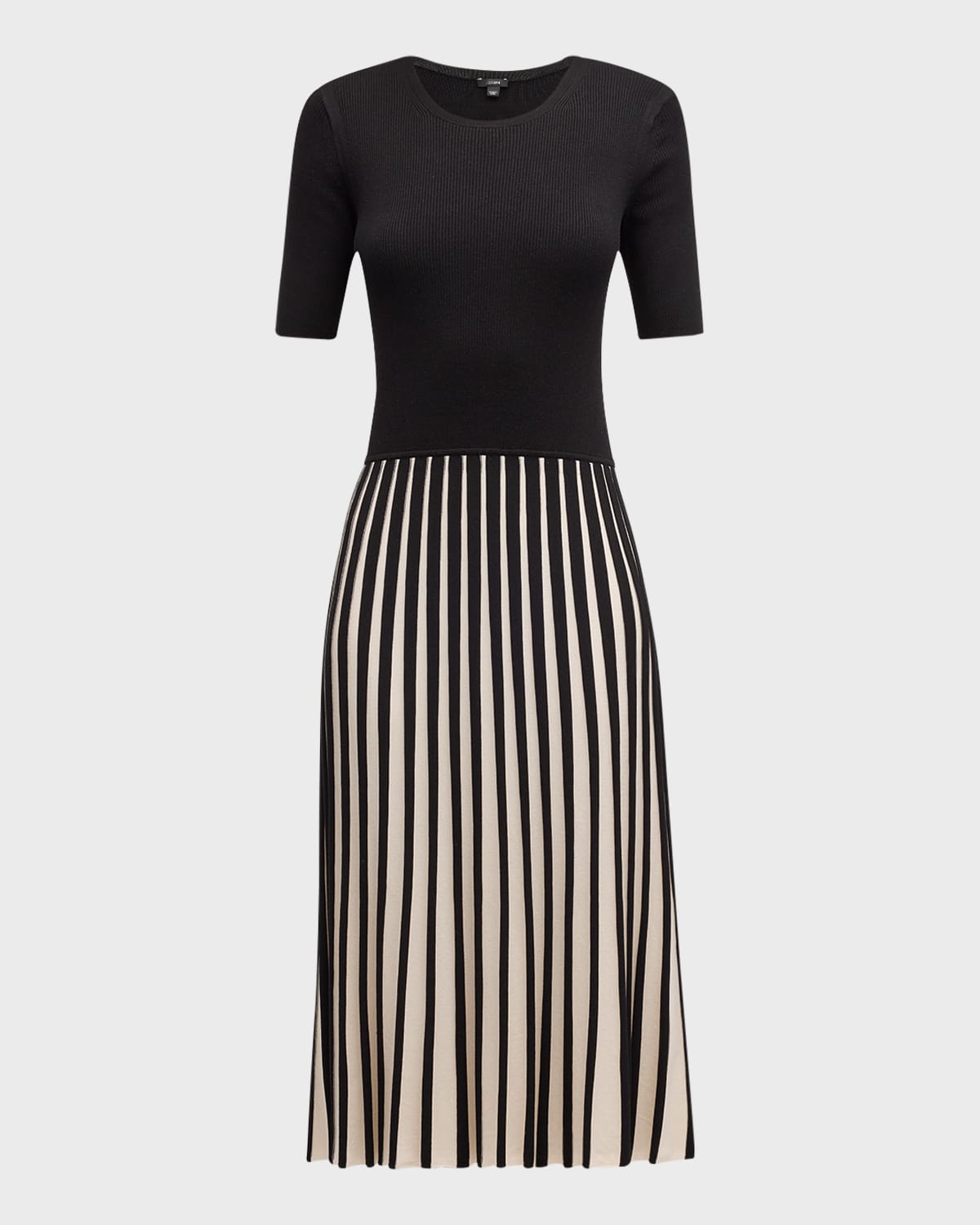 Joseph Ribbed Elbow-Sleeve Pleated Midi Dress