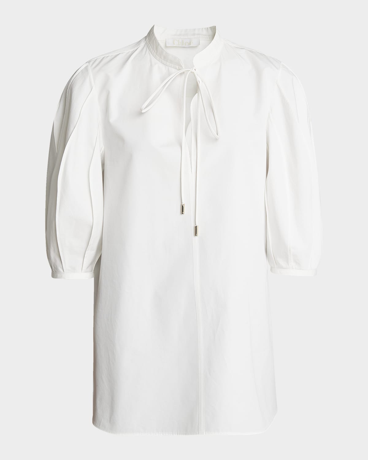 Chloe Organic Cotton Poplin Top with Tie Neckline