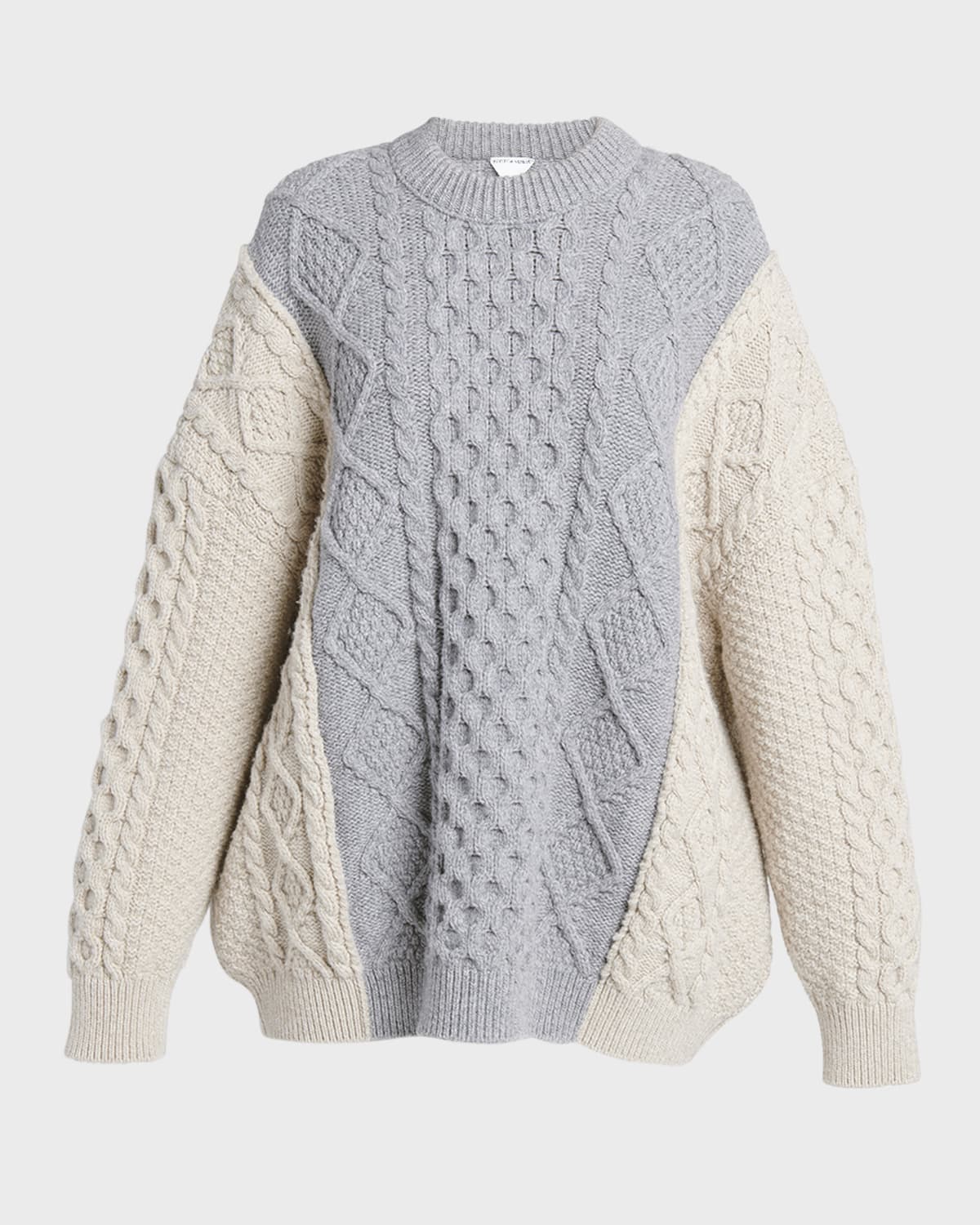 Bottega Veneta Aran Patchwork Cable-Knit Crewneck Sweater