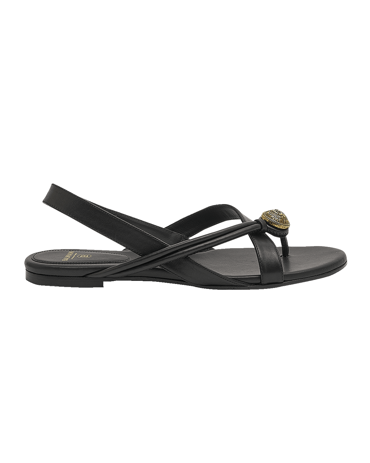 Balmain Alma Leather Medallion Thong Sandals