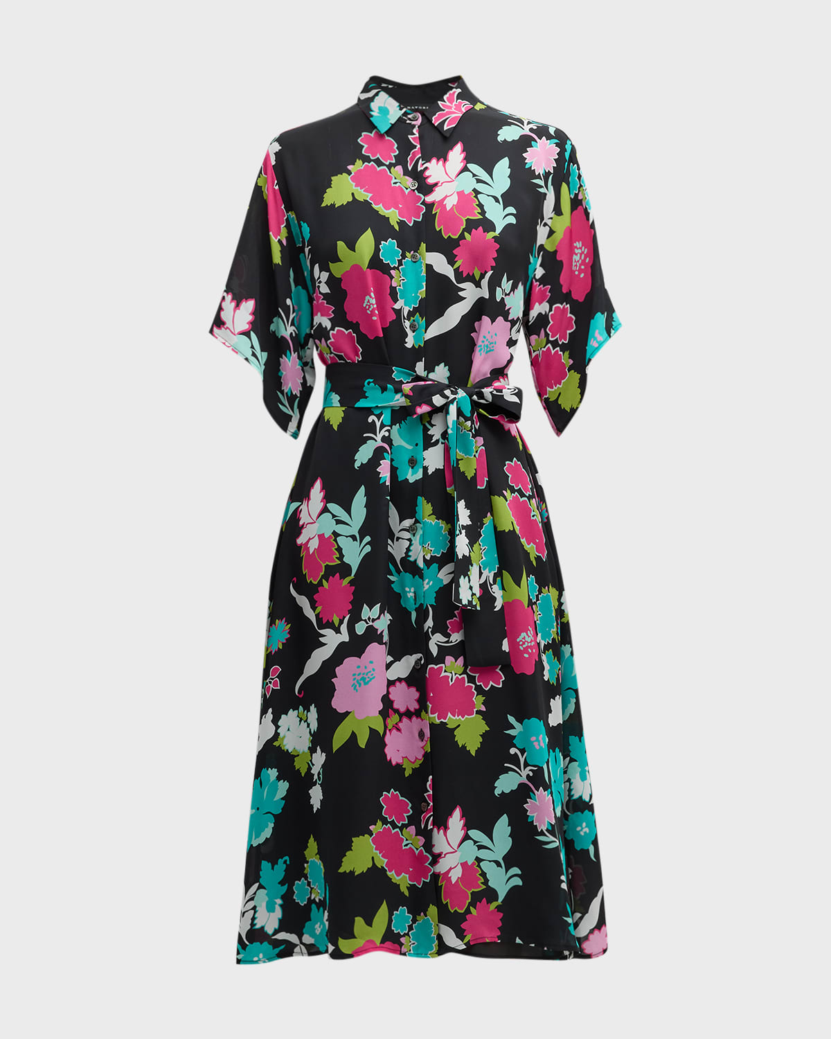 Natori Tangier Floral-Print Georgette Midi Shirtdress