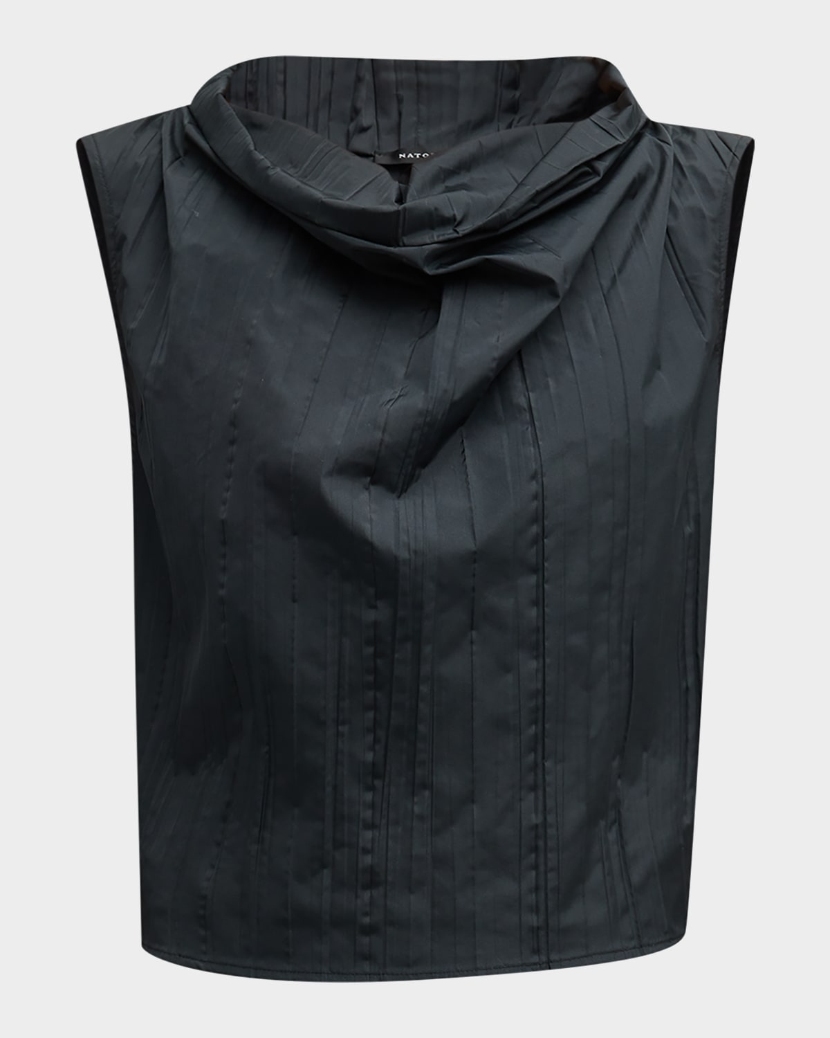 Natori Sleeveless Funnel-Neck Pleated Taffeta Top