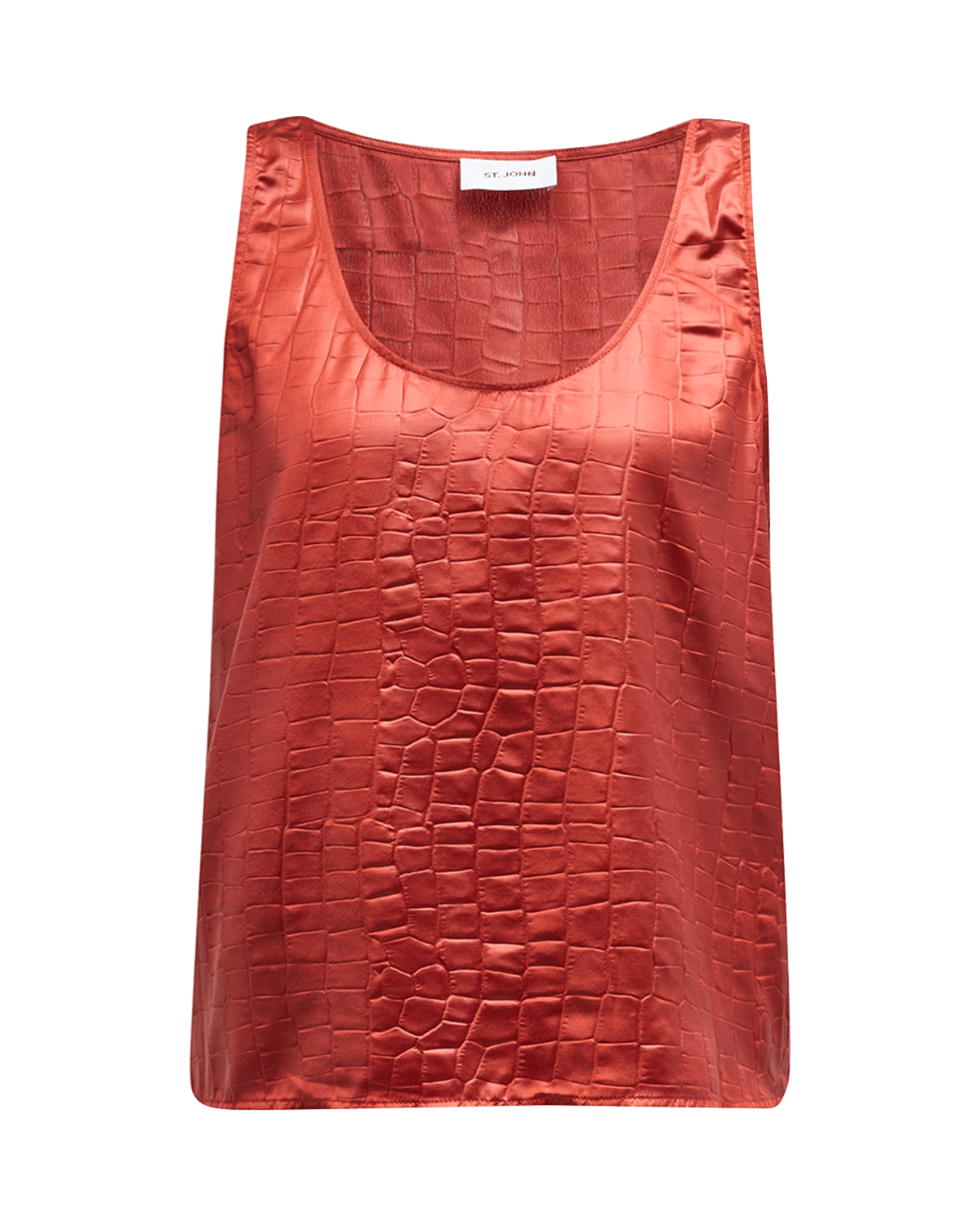 St. John Croc-Embossed Italian Fluid Satin Tank Top